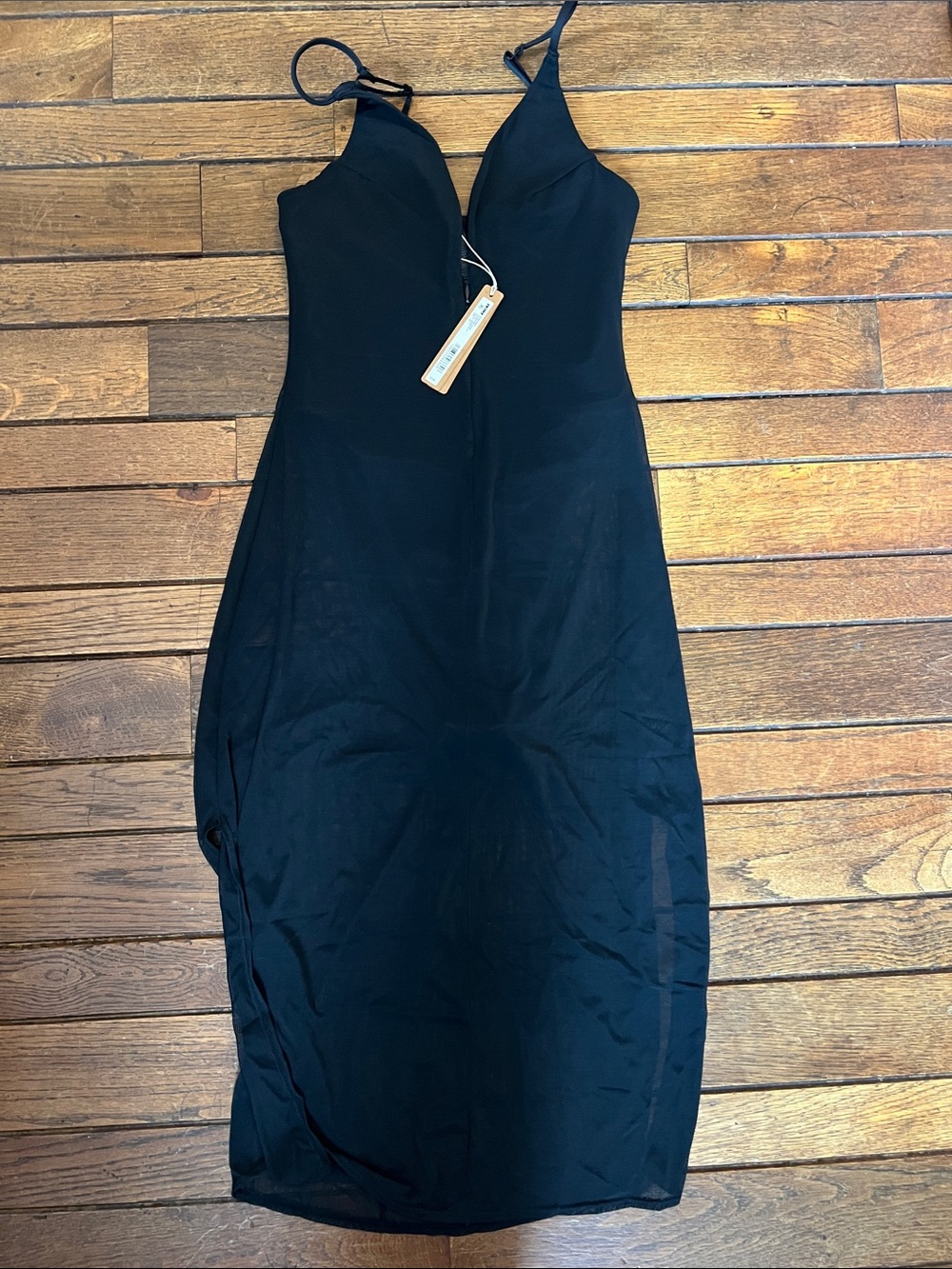 SKIMS Black Power Mesh Plunge Midi Dress Size XS New With Tags NWT